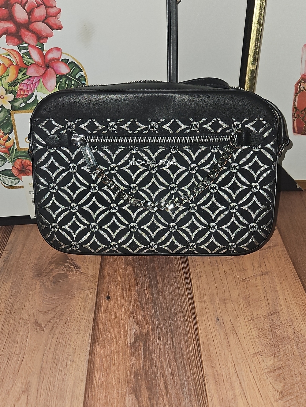Michael Kors Black and White Geometric Signature Crossbody